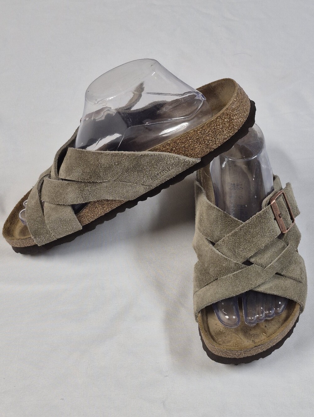 Birkenstock Lugano Crisscross Taupe Suede Sandals Women's Sz 11 Soft Footbed
